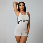 Damen Sportlicher Einteiler mit Racerback und auffälligem Logo R&B