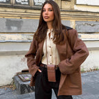 Damen oversized Kunstlederjacke mit schickem Kragen R&B