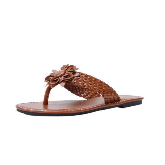 Damen Flache Sandalen mit geflochtenem Riemendesign und blumiger Dekoration R&B