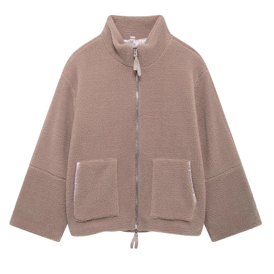 Damen kuschelige Fleecejacke mit hohen Kragen und praktischen Taschen R&B