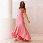 Damen Maxikleid mit asymmetrischem Saum und feinen Trägerdetails R&B