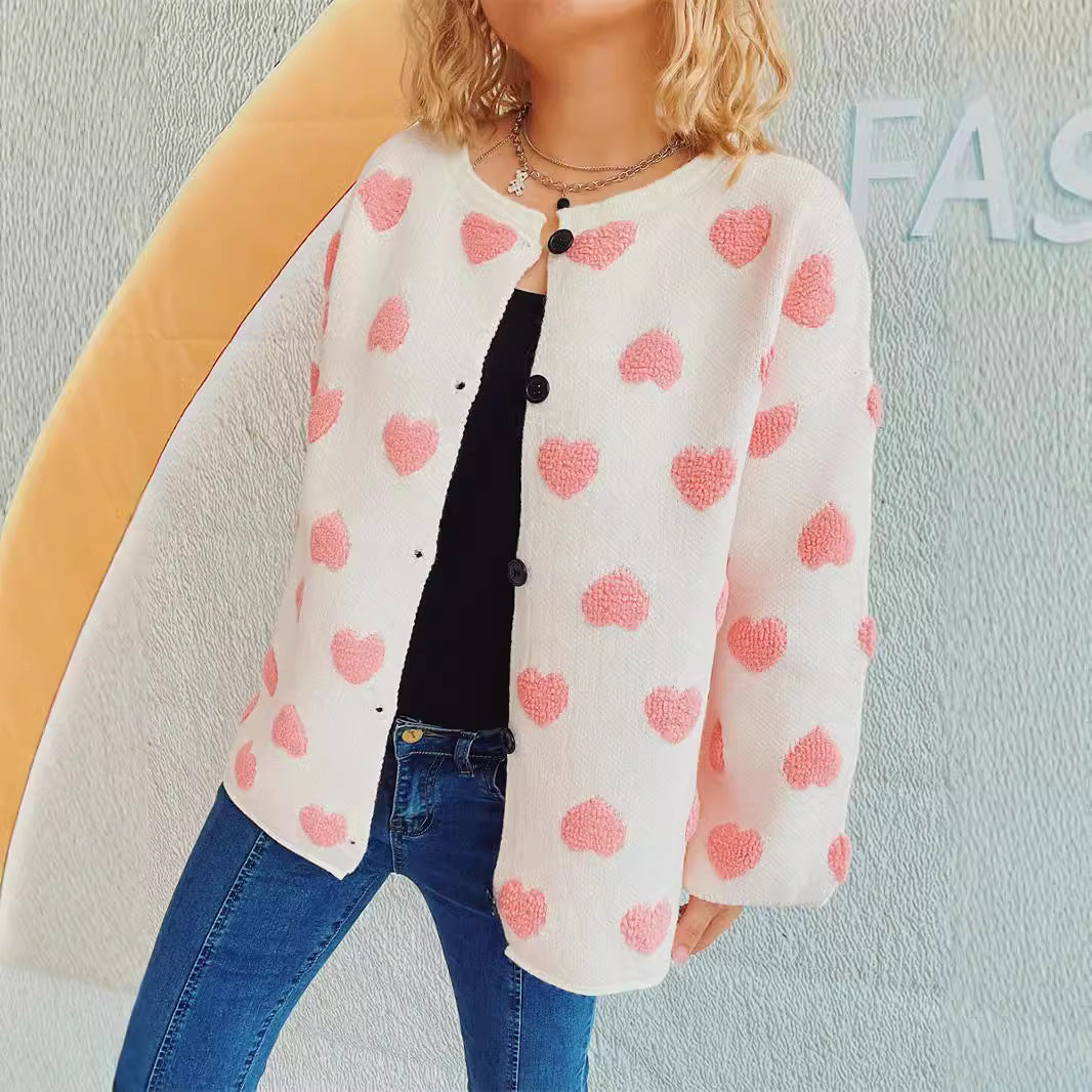 Damen Strickjacke mit Herzen-Muster und lässigem Schnitt R&B