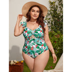 Damen Badeanzug mit Rüschen und modischem Blumenmuster R&B
