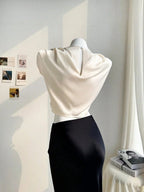 Damen elegantes Oberteil mit weichen Stofffalten und Rückenausschnitt R&B