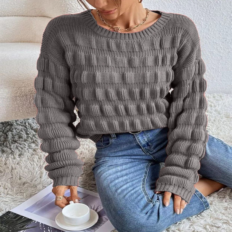Damen Strickpullover mit modernen Rastermuster R&B