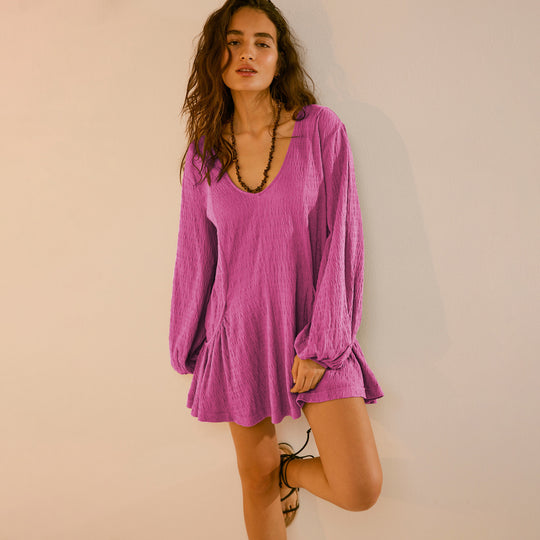Damen lässiges Wickelkleid mit tiefem V-Ausschnitt und ärmellosem Design R&B