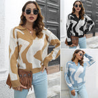 Damen lässiger Strickpullover mit modernem Muster R&B