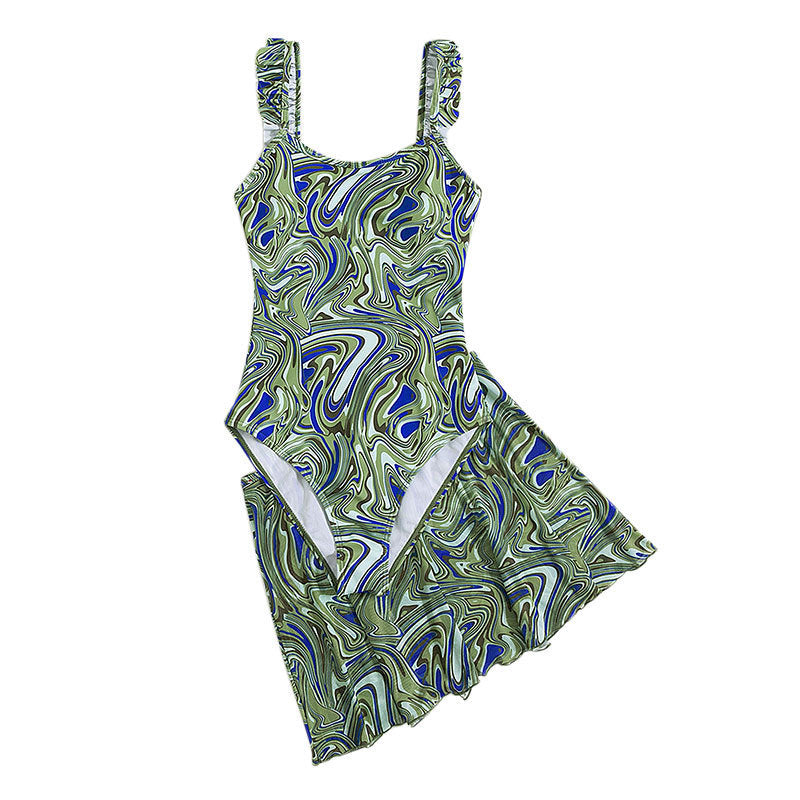Damen Wickelkleid mit verspielten Rüschendetails und elegantem Muster R&B