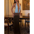 Damen Elegantes Maxikleid mit tiefem V-Ausschnitt und bauchbedeckendem Rockteil R&B