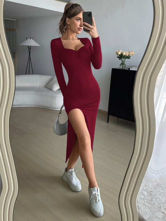 Damen Maxikleid mit hohem Schlitzausschnitt und elegantem Dekolleté R&B
