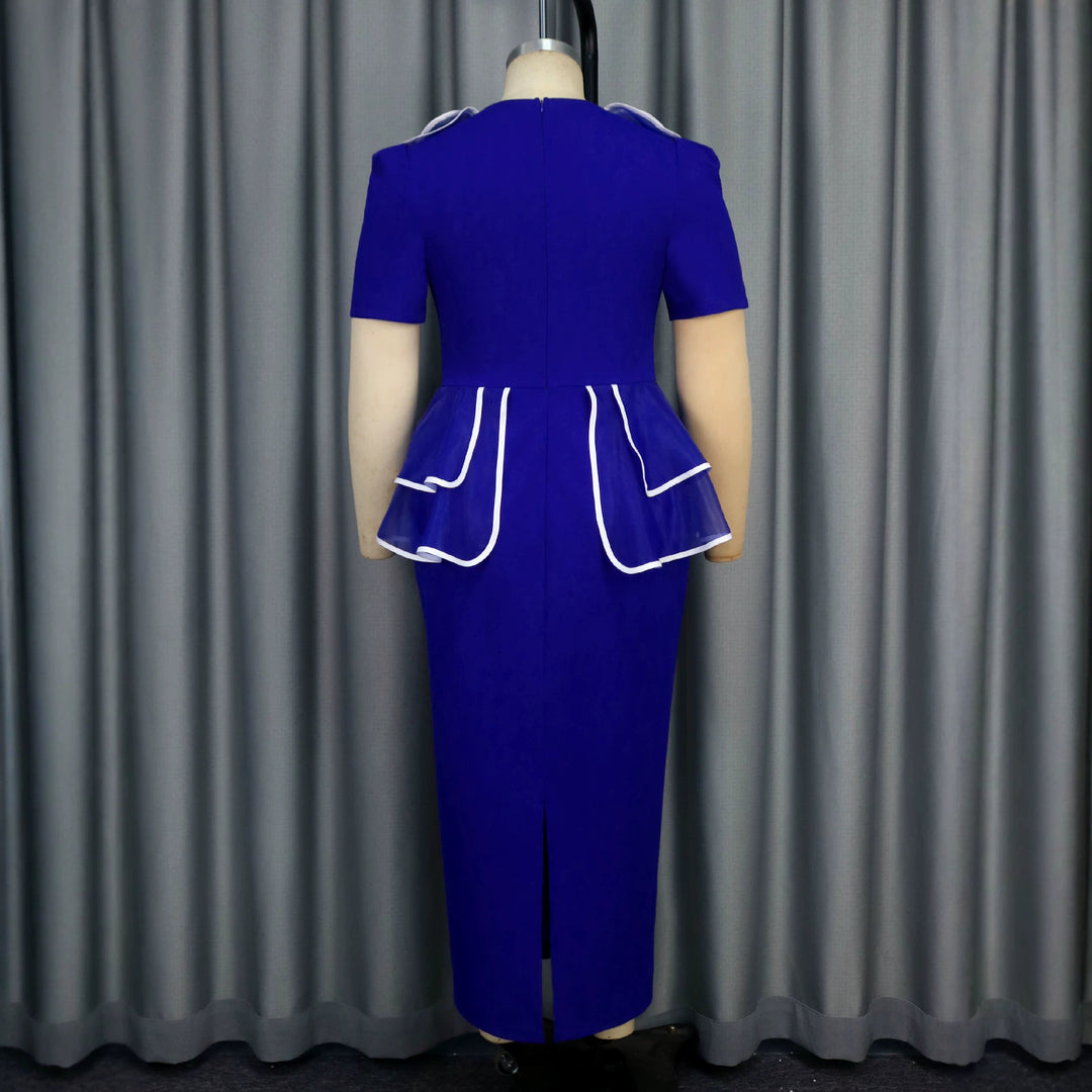 Damen elegantes Midikleid mit Rüschendetails und tailliertem Gürtel R&B