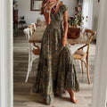 Damen Maxikleid mit voluminösem Rock und edlem V-Ausschnitt R&B