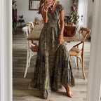 Damen Maxikleid mit voluminösem Rock und edlem V-Ausschnitt R&B