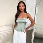 Damen Satin-Crop-Top mit verführerischem Rüschendetail R&B