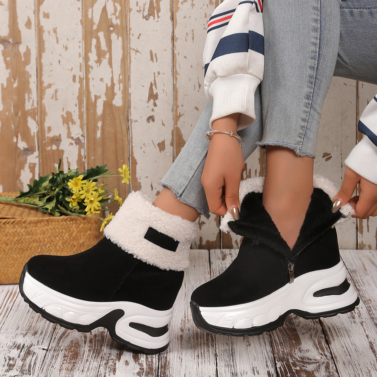 Damen Trendige Fleece-Stiefel mit Keilabsatz R&B