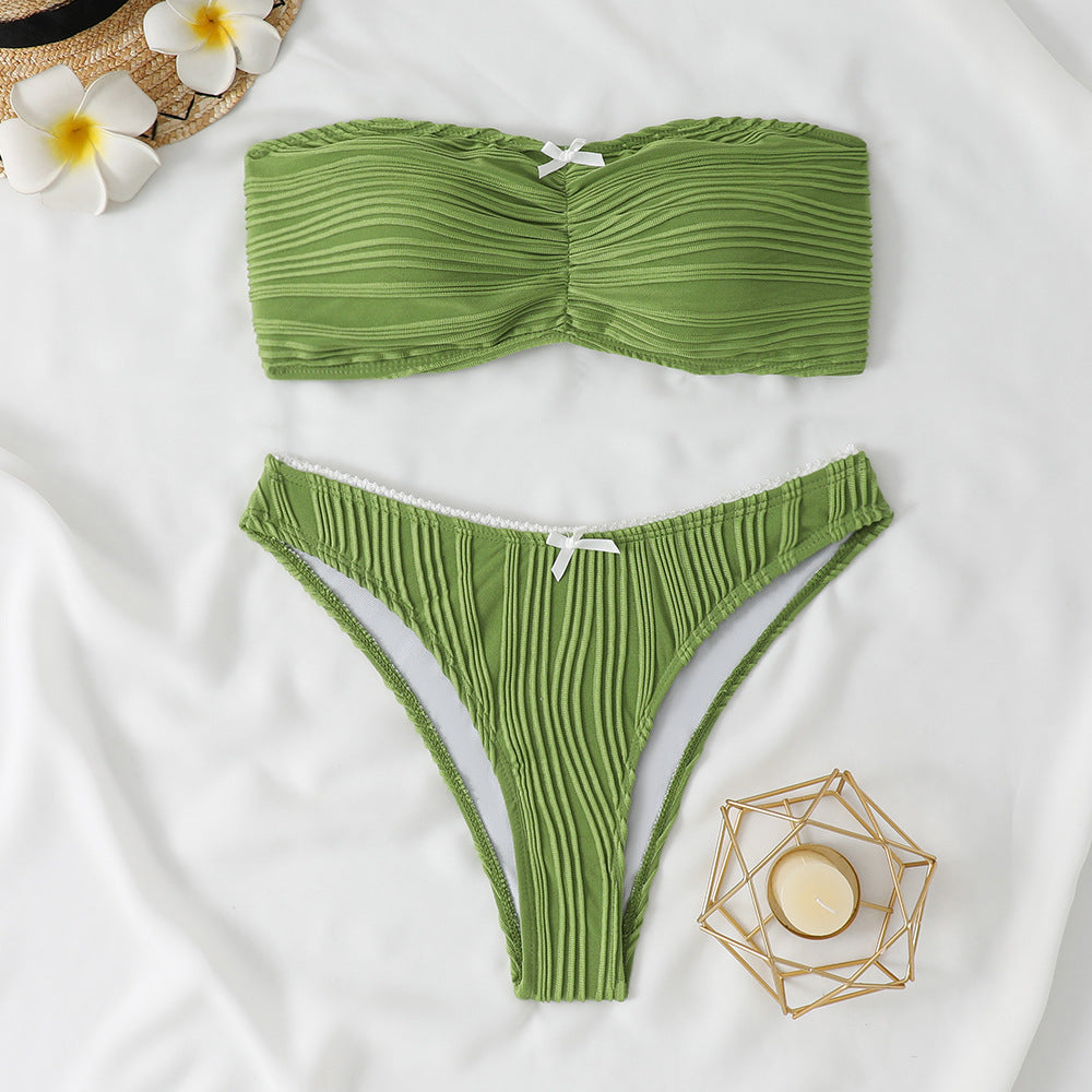 Damen Bandeau Bikini mit dekorativen Rüschen R&B