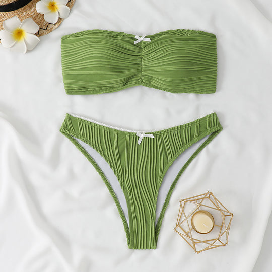 Damen Bandeau Bikini mit dekorativen Rüschen R&B