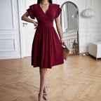 Damen Wickelkleid mit voluminösen Ärmeln und femininem V-Ausschnitt R&B