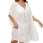 Damen Luftiger Strandkimono mit dekorativer Häkelspitze R&B