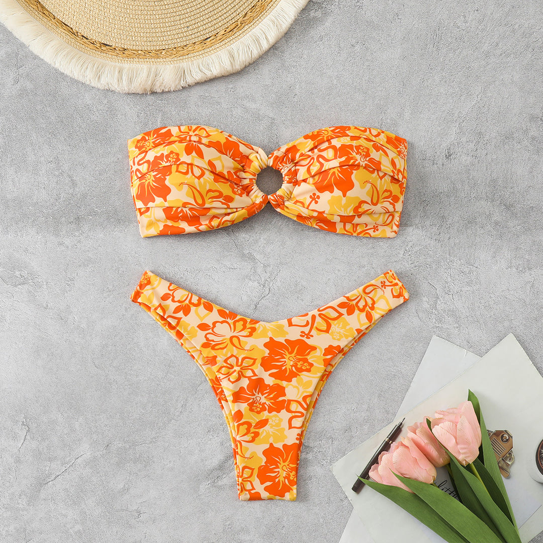 Damen Bandeau-Bikini mit raffiniertem Blumenmuster R&B