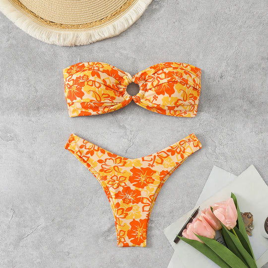 Damen Bandeau-Bikini mit raffiniertem Blumenmuster R&B
