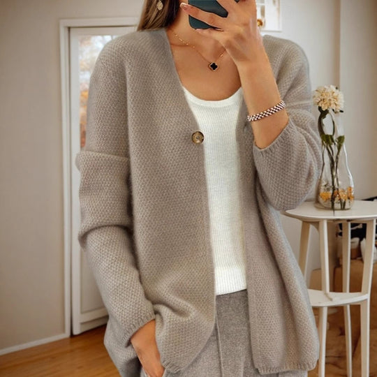 Damen Strickjacke mit strukturiertem Design und elegantem Knopf R&B