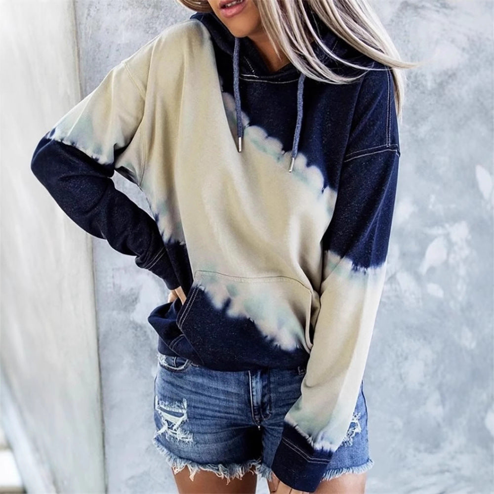 Damen lockerer Hoodie mit tieferem Kragen und einzigartigem Batikdesign R&B
