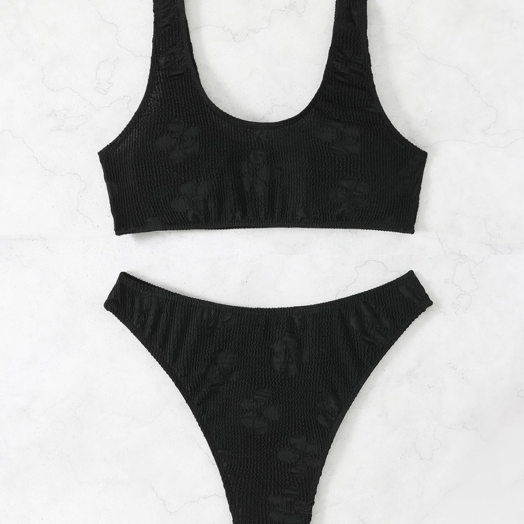 Damen Bikini-Set mit strukturierter Oberfläche und tiefem Halsausschnitt R&B