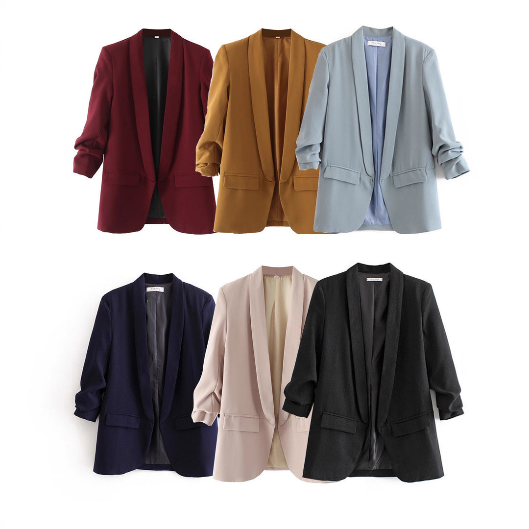 Damen eleganter Blazer mit gekrempelten Ärmeln und praktischen Taschen R&B