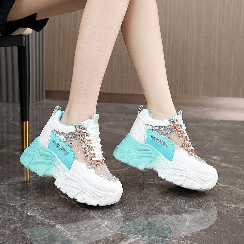 Damen Chunky Sneakers mit glitzernden Akzenten und atmungsaktiver Obermaterialstruktur R&B