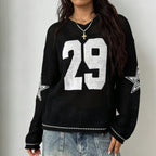 Damen Sportlicher Oversized Pullover mit Motivstickerei R&B