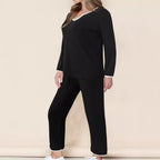 Damen Schlafanzug Set mit elegantem V-Ausschnitt und weiten Beinen R&B