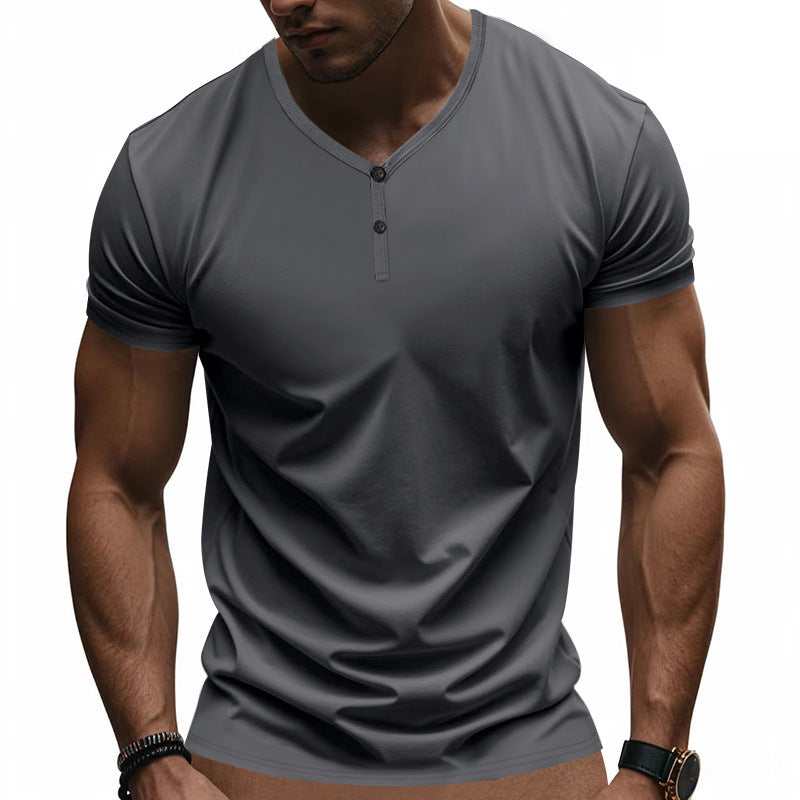 Herren Kurzarm Henley-T-Shirt mit strukturiertem V-Ausschnitt R&B