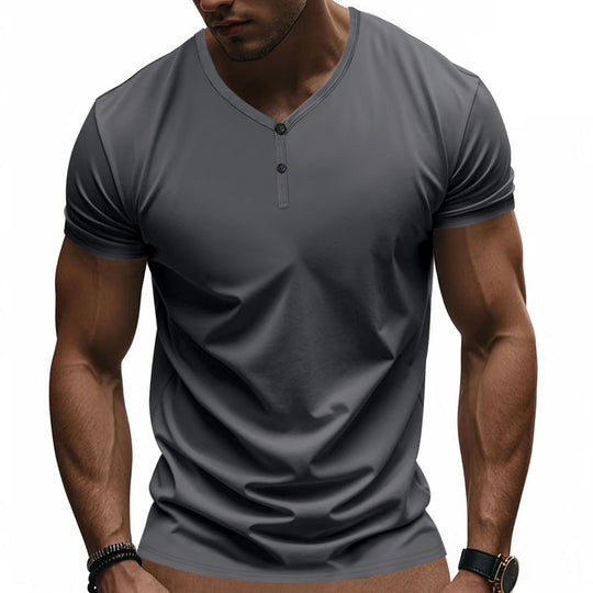 Herren Kurzarm Henley-T-Shirt mit strukturiertem V-Ausschnitt R&B