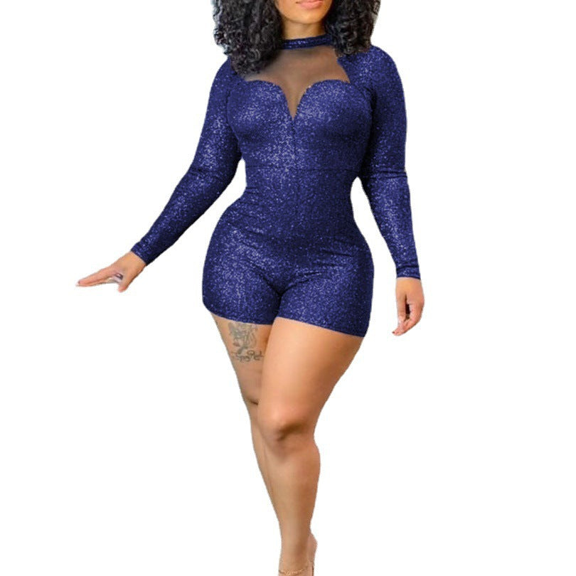 Damen Funkelndes Einteiler-Overall mit transparenten Einsätzen R&B