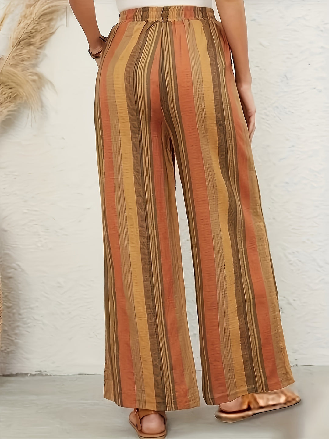 Damen lockere Palazzo-Hose mit elastischem Bund und seitlichen Taschen R&B