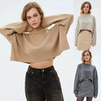 Damen Crop-Pullover im lässigen Oversized-Stil mit weiten Ärmeln und strukturiertem Design R&B