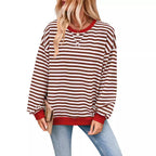 Damen lässiger Oversized Sweatshirt mit bunten Streifen und Kapuzenkordel R&B