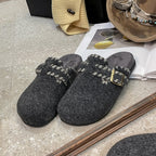Damen Filzclogs mit modischer Schnallenverzierung und kuscheligem Innenfutter R&B