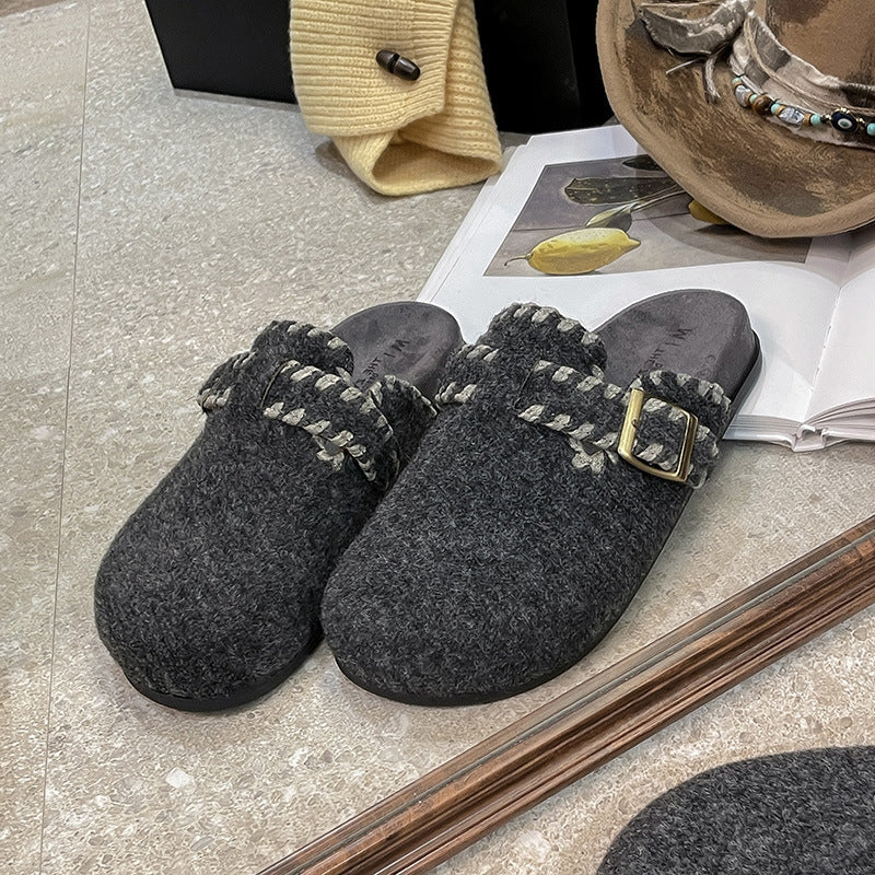 Damen Filzclogs mit modischer Schnallenverzierung und kuscheligem Innenfutter R&B