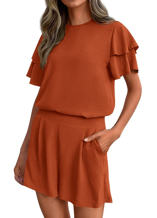 Damen Verspieltes Jumpsuit mit Rüschendetails und seitlichen Taschen R&B