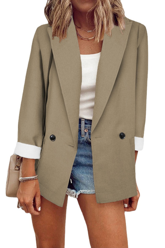 Damen modischer Blazer im Oversized-Schnitt mit tiefen Taschen und umgeschlagenen Ärmeln R&B