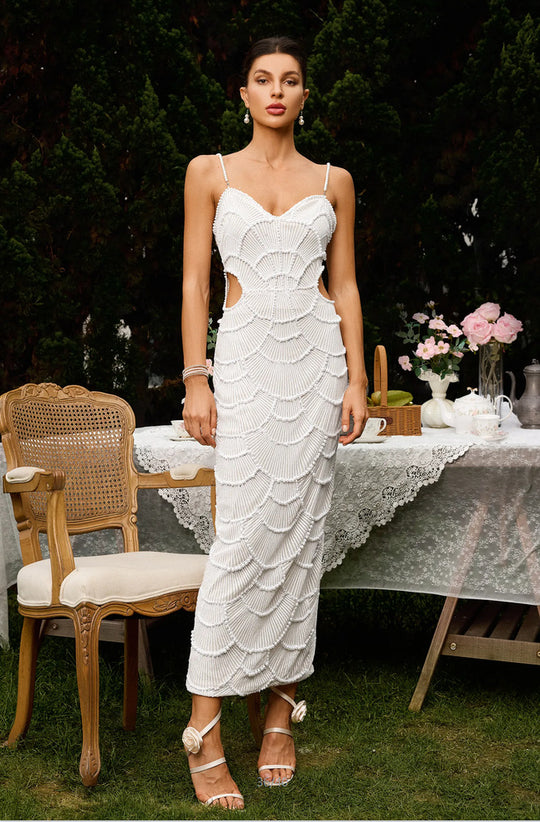 Damen Elegantes Midikleid mit raffinierten Cut-Out-Details und kunstvollem Oberflächenmuster R&B