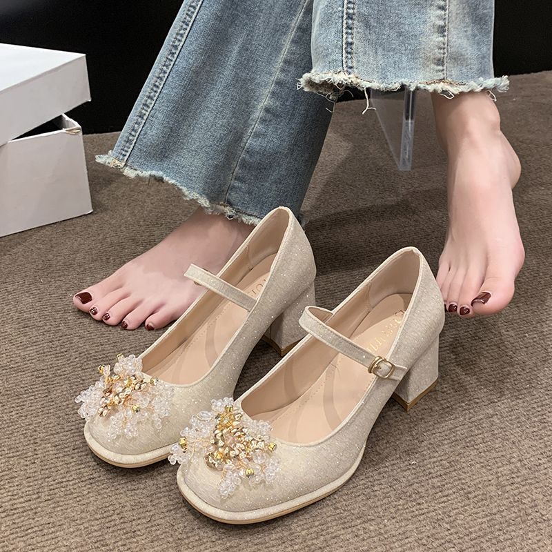Damen Mary Jane Pumps mit funkelnden Perlen-Applikationen R&B