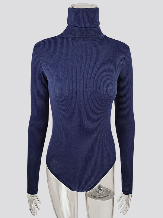 Damen Figurbetontes Langarmbody mit hohem Kragen R&B