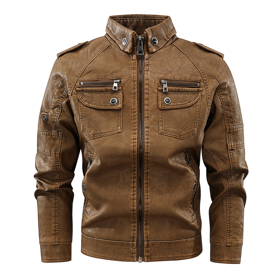 Herren stylische Bikerjacke mit praktischen Taschen und hochgeschlossenem Kragen R&B