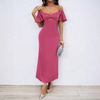 Damen Maxikleid mit schulterfreiem Design und eleganten Rüschendetails R&B