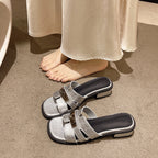 Damen elegante Mules mit modischem Kettenverschluss EB
