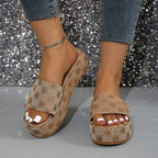 Damen Plattform Rutsch Sandalen mit Stilvollem Grafikdruck Heidi-Mode