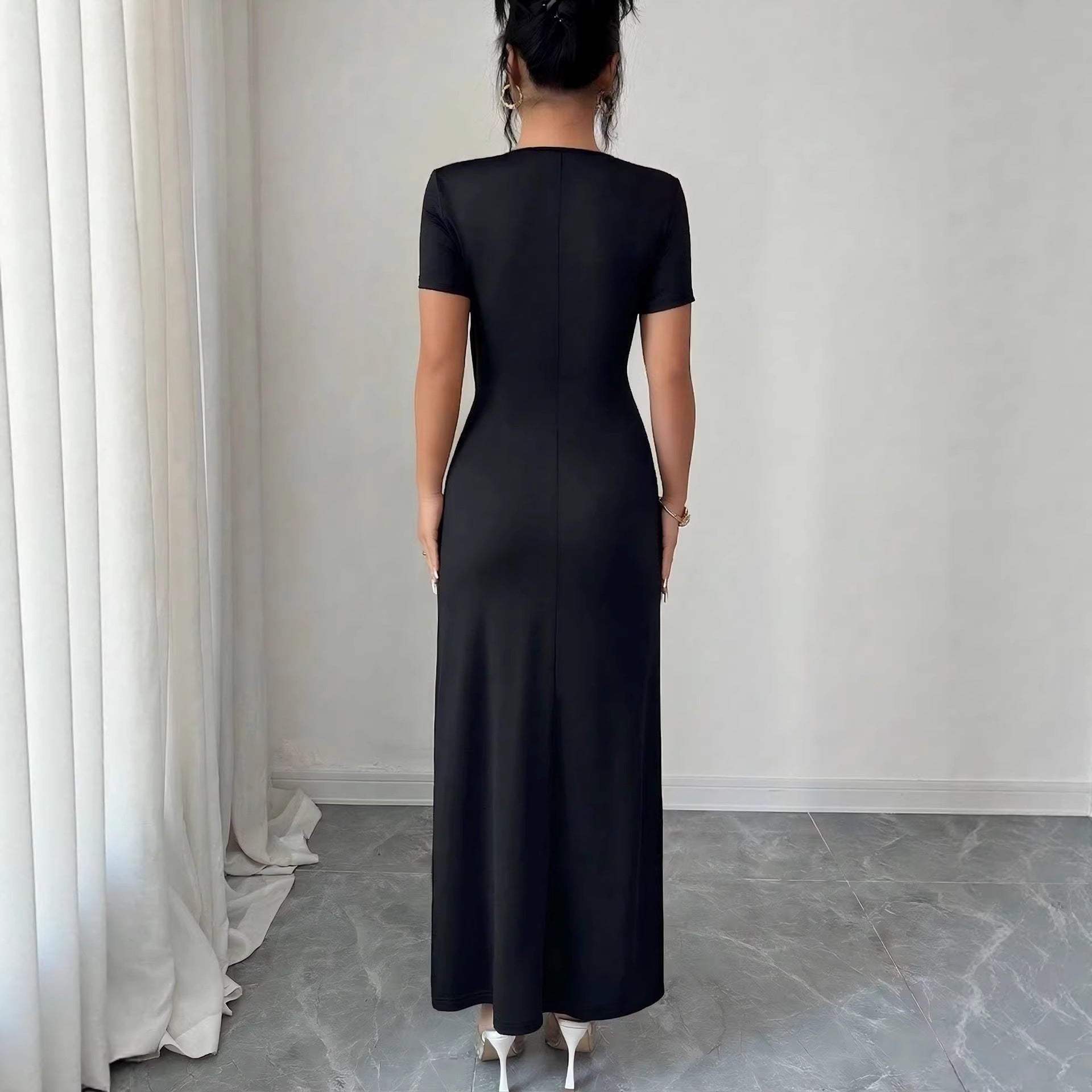 Damen nan figurbetontes Wickel-Midikleid mit V-Ausschnitt, Taillenring und hohem Beinschlitz R&B